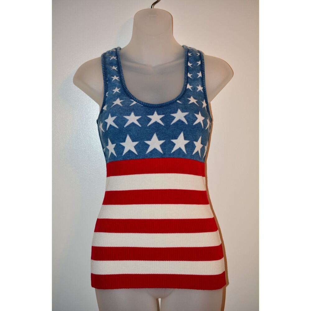Cenit Knit S Sweater Tank Top Racerback American Flag USA Print Red White Blue